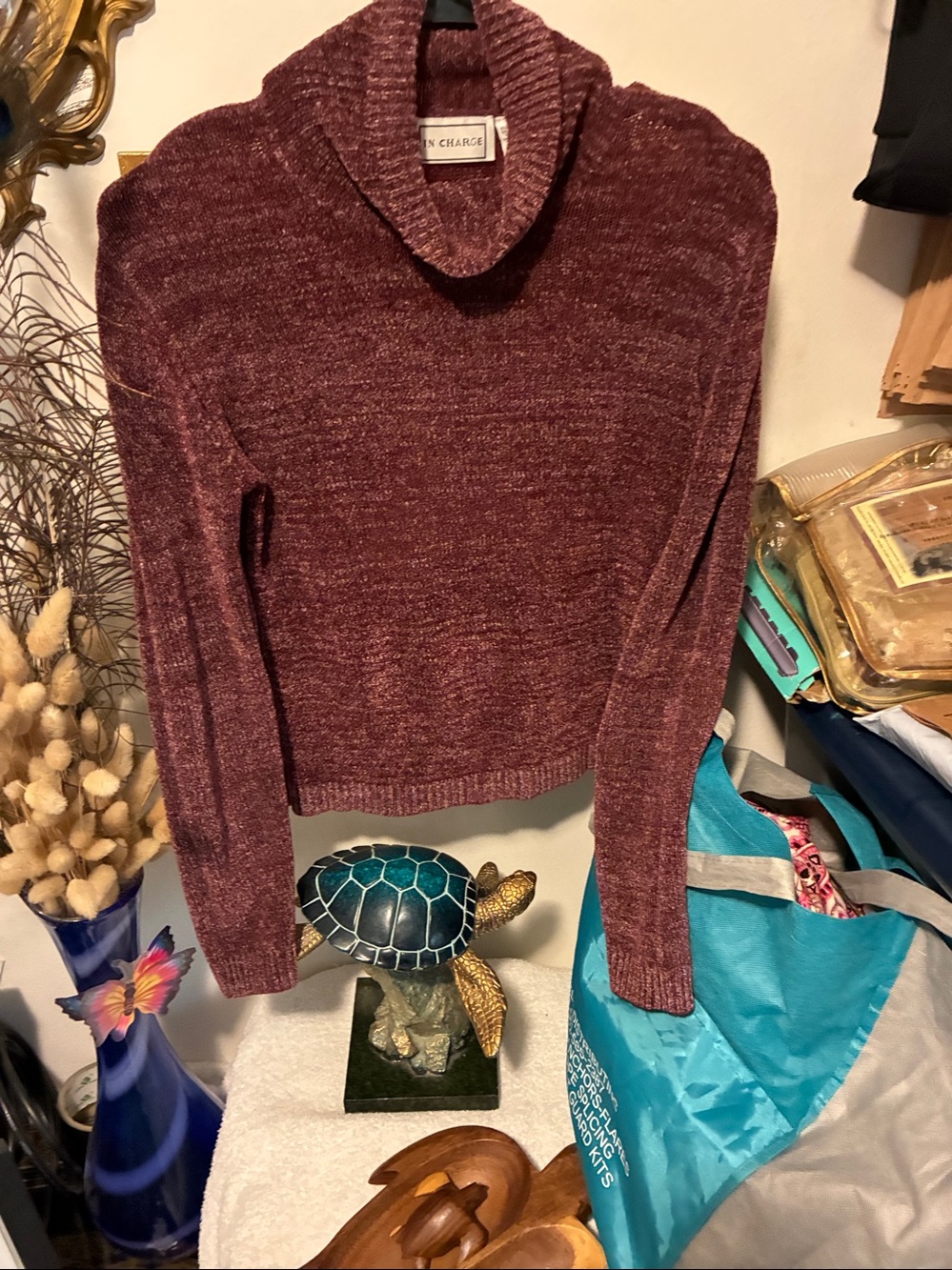 New York & Company Marled Wine Cowl Neck Sweater